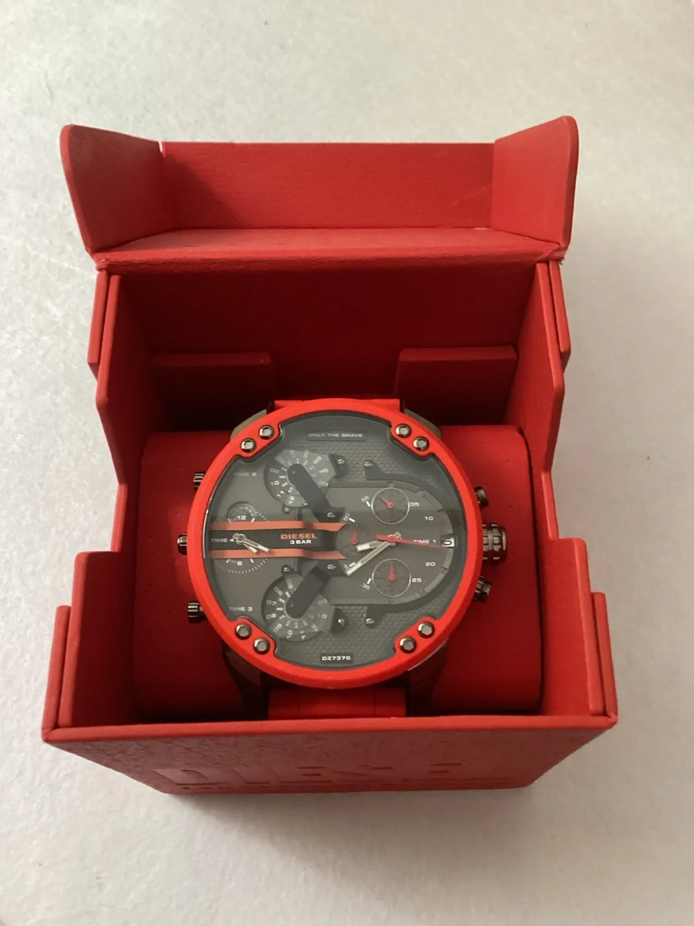 Diesel Chronograph Mr. Daddy 2.0 Red Silicone Strap Watch 55x66mm DZ7370
